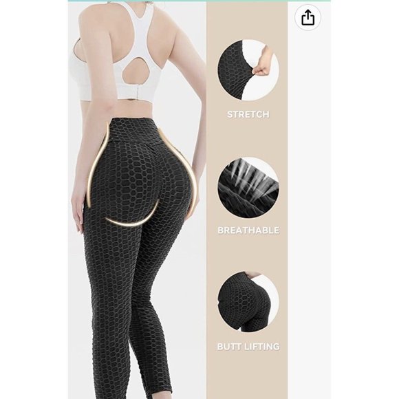 Women's Leggings Textured High Waisted Butt Lift Booty Yoga Workout Sz Large - Picture 5 of 8
